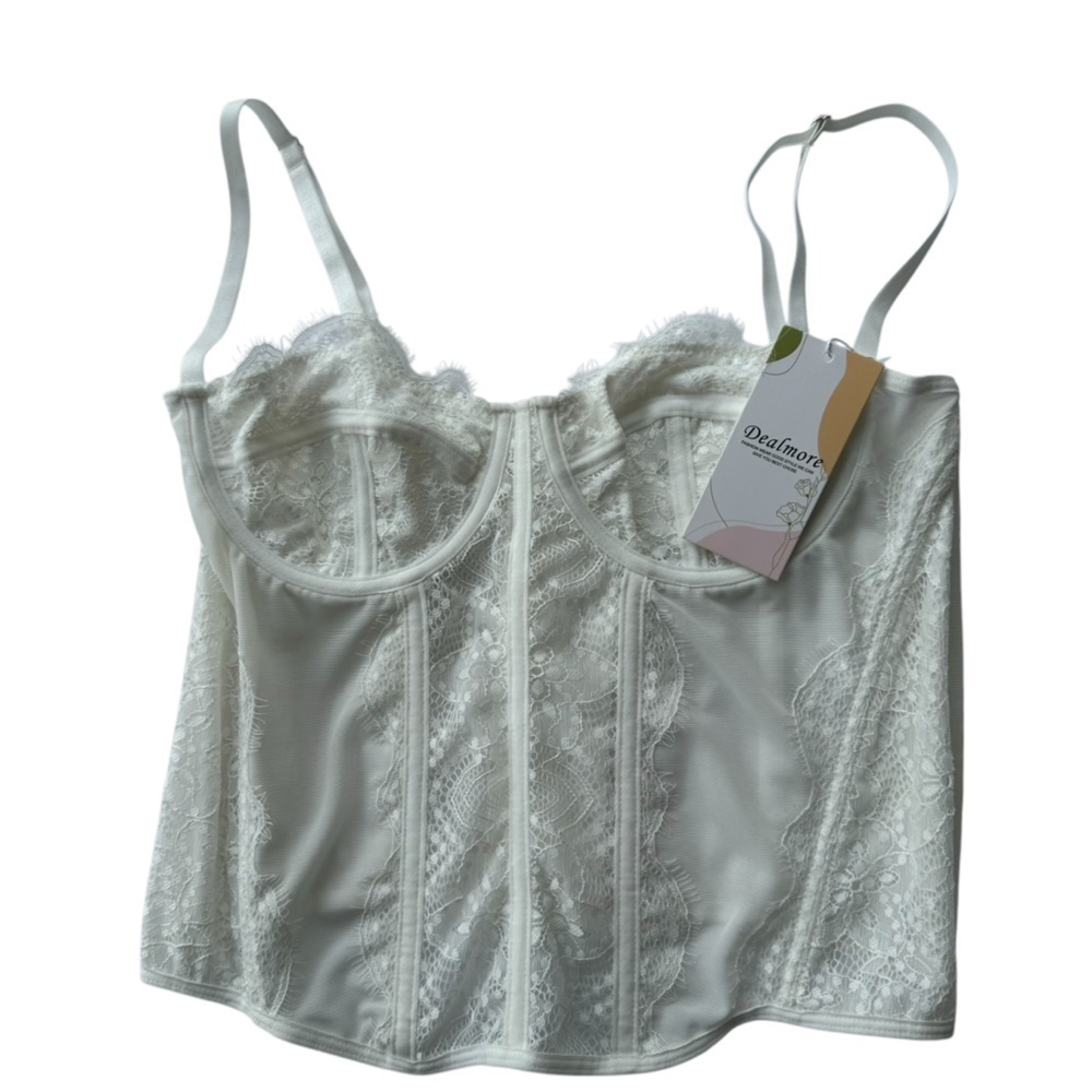Dealmore White Spaghetti Strap Lace Corset Bustier Top, NWT, Large